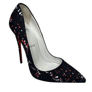 Christian Louboutin So Kate 120mm Pumps EU 38 US 8 Toile Splash Black High Heels